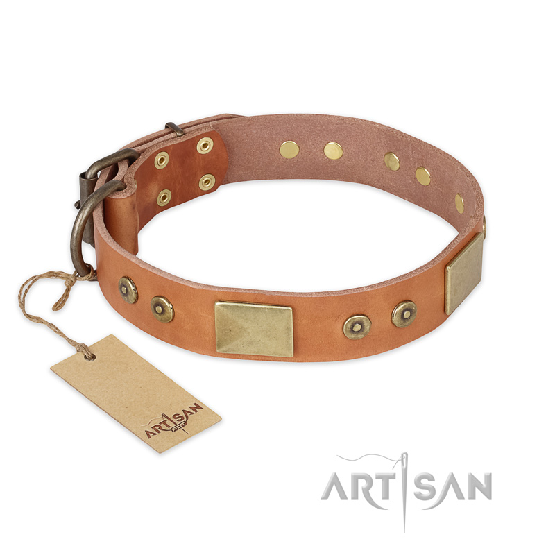 "The Middle Ages" FDT Artisan Handcrafted Tan Leather Siberian Husky Collar