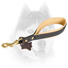 Black leather Siberian Husky leash with Nappa padding