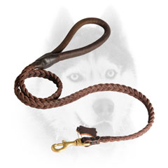 Quality leather leash for Siberian Husky with brass snap hook
