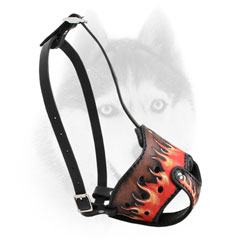 Fire Flames painted leather Siberian Husky muzzle