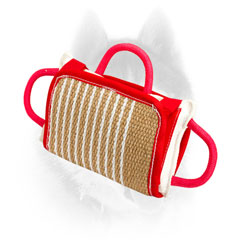 Easy-to-grab handles for jute bite pillow for Siberian Husky